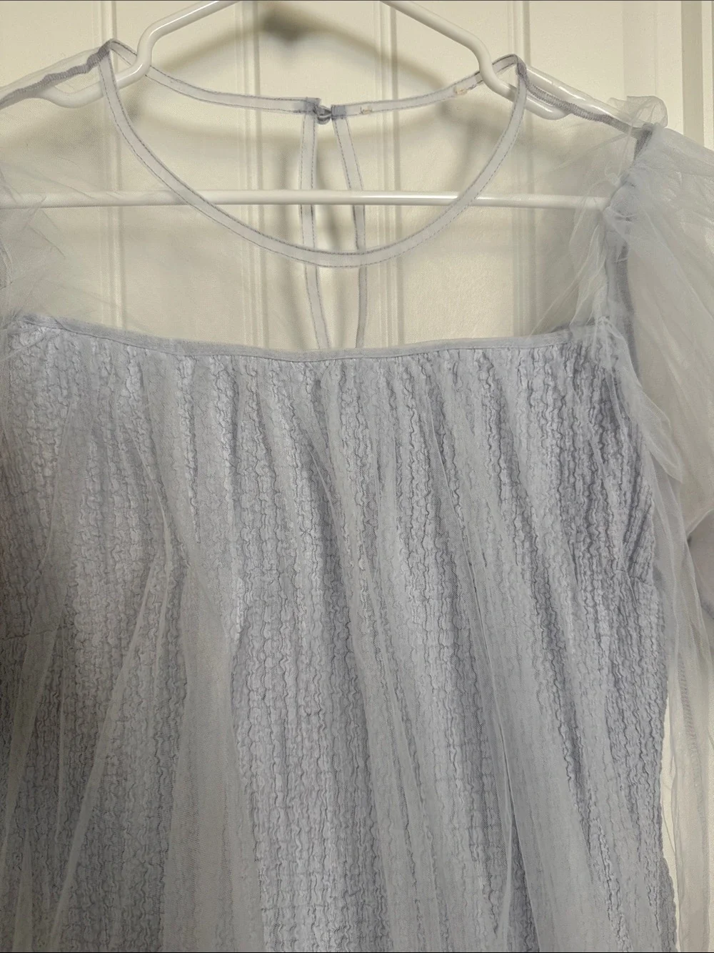 Anthropologie Light Blue Tulle Puff-Sleeve Blouse